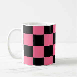 Pink Black Chequered Check Pattern Coffee Mug