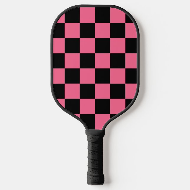 Pink Black Chequered Check Pattern Pickleball Paddle (Front)
