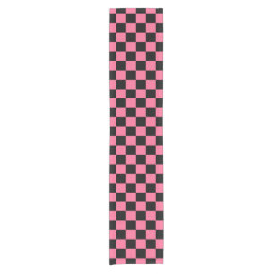 Pink Black Chequered Check Pattern Short Table Runner