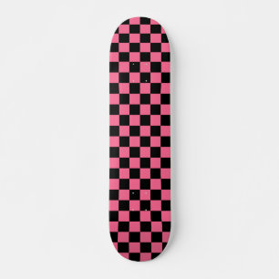 Pink Black Chequered Check Pattern Skateboard