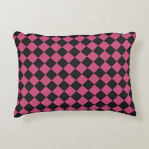 Pink Black Chequered Diamond Pattern Accent Pillow