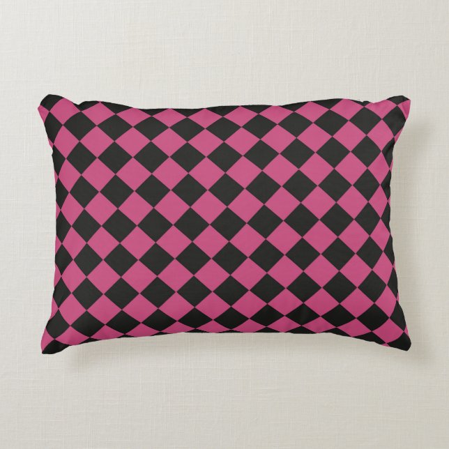 Pink Black Chequered Diamond Pattern  Accent Pillow (Front)