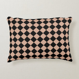 Pink Black Chequered Diamond Pattern Accent Pillow