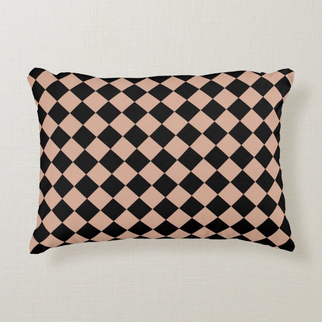 Pink Black Chequered Diamond Pattern  Accent Pillow (Front)