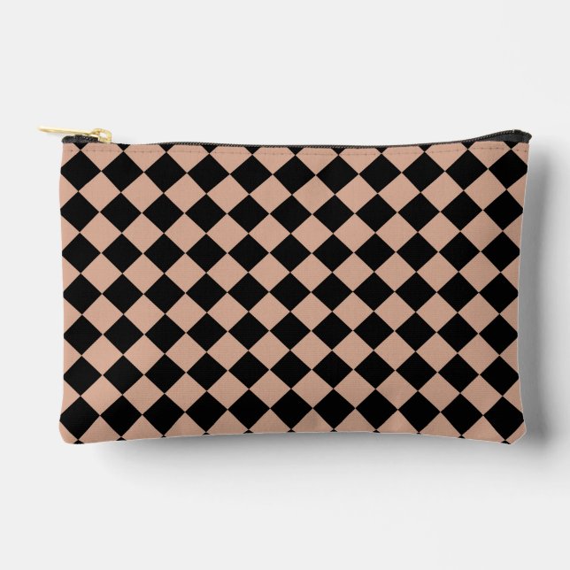 Pink Black Chequered Diamond Pattern Accessory Pouch (Front)