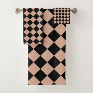 Pink Black Chequered Diamond Pattern  Bath Towel Set