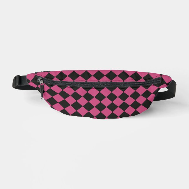 Pink Black Chequered Diamond Pattern Fanny Pack (Front)
