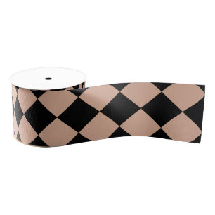 Pink Black Chequered Diamond Pattern Grosgrain Ribbon