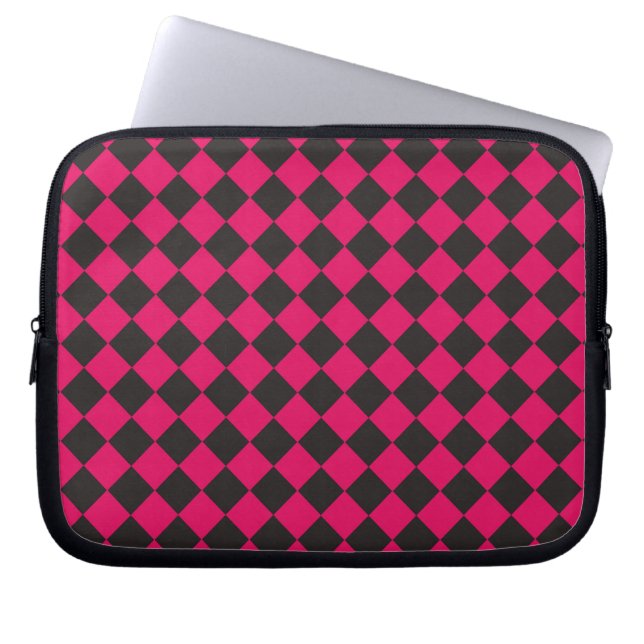 Pink Black Chequered Diamond Pattern  Laptop Sleeve (Front)