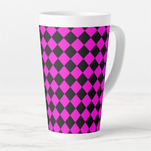 Pink Black Chequered Diamond Pattern Latte Mug