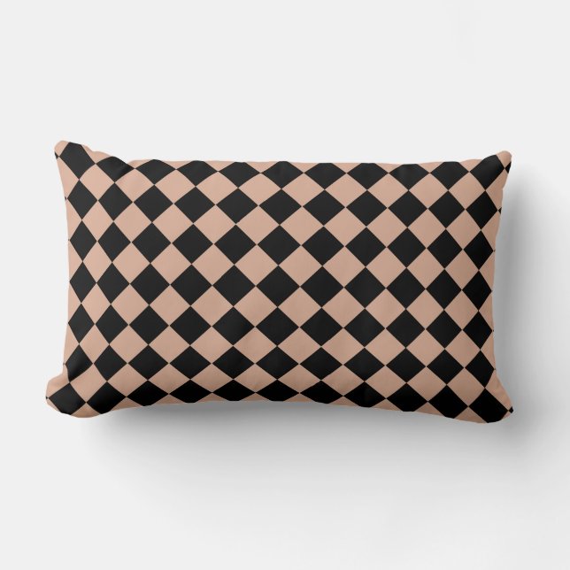 Pink Black Chequered Diamond Pattern  Lumbar Pillow (Front)