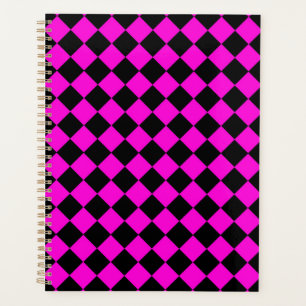 Pink Black Chequered Diamond Pattern Planner