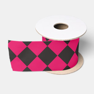 Pink Black Chequered Diamond Pattern Satin Ribbon