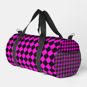 Pink Black Chequered Diamond Pattern Small Duffle Bag