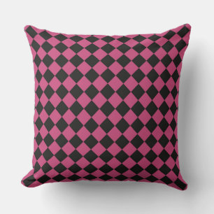Pink Black Chequered Diamond Pattern Throw Pillow