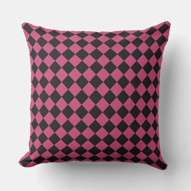 Pink Black Chequered Diamond Pattern  Throw Pillow (Front)