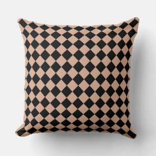 Pink Black Chequered Diamond Pattern  Throw Pillow