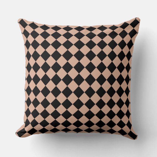 Pink Black Chequered Diamond Pattern  Throw Pillow (Front)