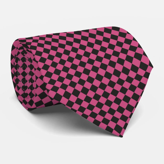 Pink Black Chequered Diamond Pattern Tie (Rolled)