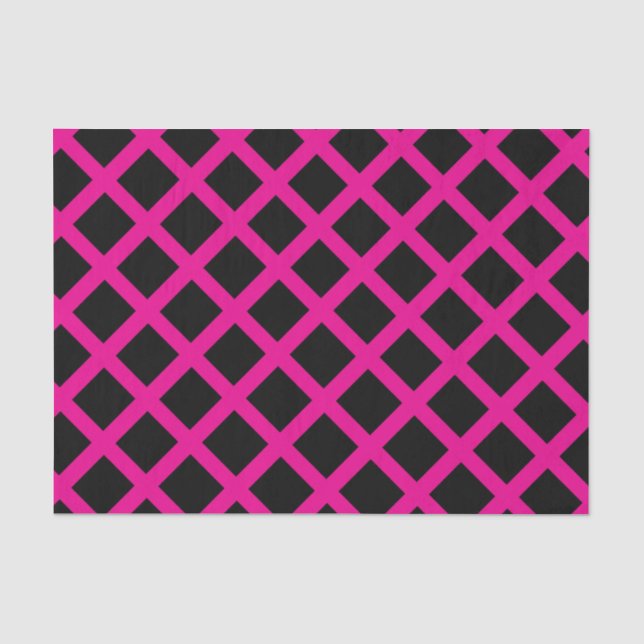 Pink Black Chequered Diamond Stripes Pattern Tissue Paper (Front)
