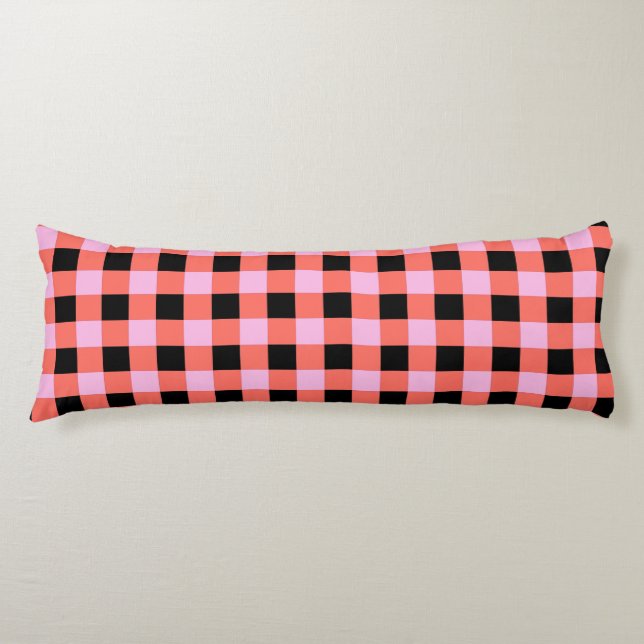 Pink Black Chequered Gingham Pattern Body Pillow (Front)