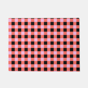 Pink Black Chequered Gingham Pattern Doormat