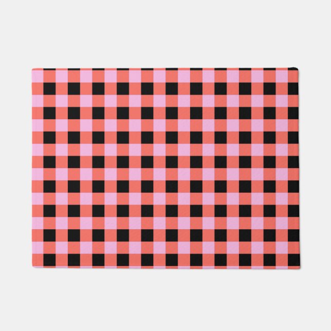 Pink Black Chequered Gingham Pattern Doormat (Front)