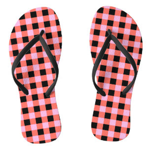 Pink Black Chequered Gingham Pattern Flip Flops