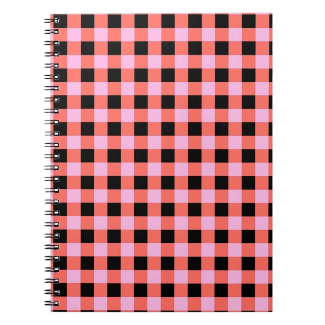 Pink Black Chequered Gingham Pattern Notebook (Front)