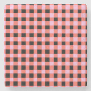 Pink Black Chequered Gingham Pattern Stone Coaster