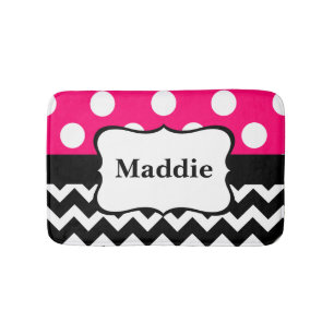 Pink Black Chevron Monogram Bathmat