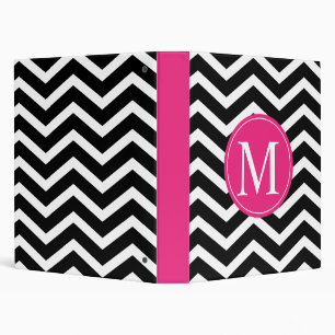 Pink Black Chevron Monogram Binder
