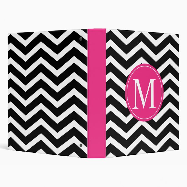 Pink Black Chevron Monogram Binder (Background)