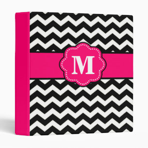 Pink Black Chevron Monogram Binder