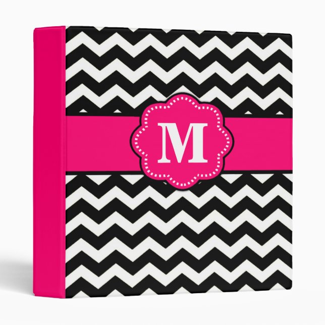 Pink Black Chevron Monogram Binder (Front/Spine)