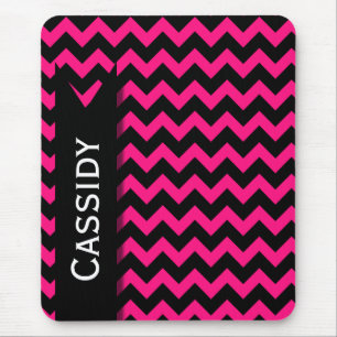Pink / Black Chevron Pattern & Personalized Name Mouse Pad