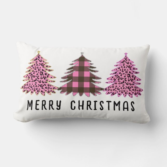 Pink & Black Christmas Tree Trio  Lumbar Pillow (Front)