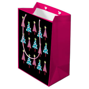 Pink Black Christmas Trees Gift Bags