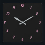 Pink Black Classy Elegant Custom Colour Cute Gift Square Wall Clock<br><div class="desc">Printed in classy black and pink custom colour background! You may customize as you wish!</div>