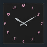Pink Black Classy Elegant Custom Colour Cute Gift Square Wall Clock<br><div class="desc">Printed in classy black and pink custom colour background! You may customize as you wish!</div>