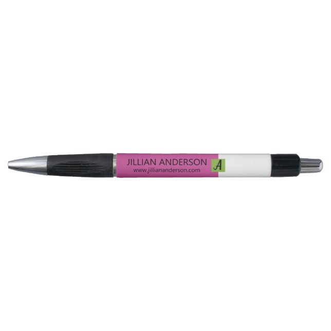 Pink Black Colour Blocked Monogram Name Modern Pen (Front)