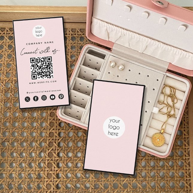 Pink Black Connect With Us QR Code Social Media Business Card (Black Pink Connect With Us QR Code Social Media Business Card)