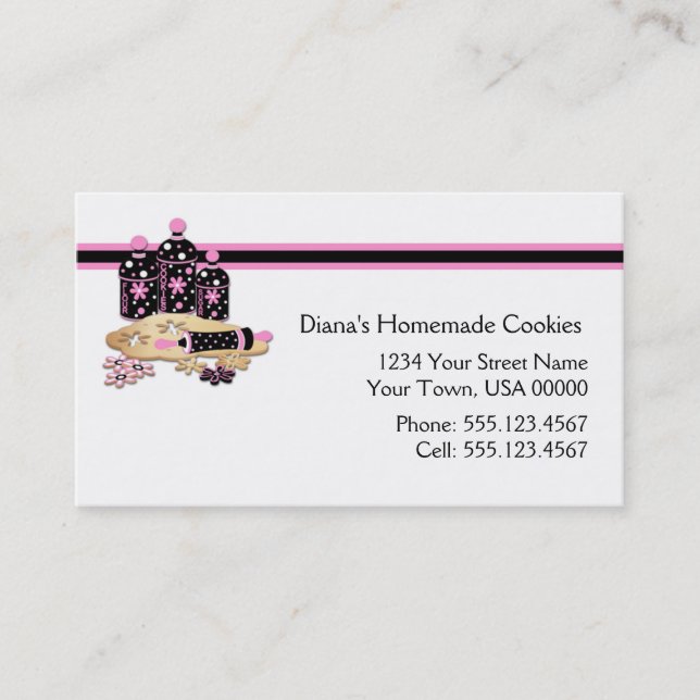 Pink Black Cookie Baking Business Card (Front)