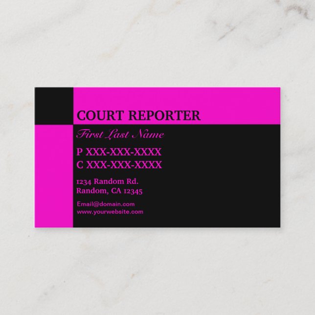 Pink black Court Reporter business cards (Front)