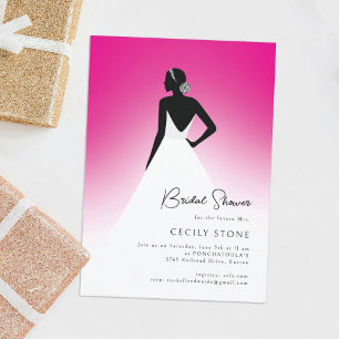 Pink & Black Couture Wedding Dress Bridal Shower Invitation
