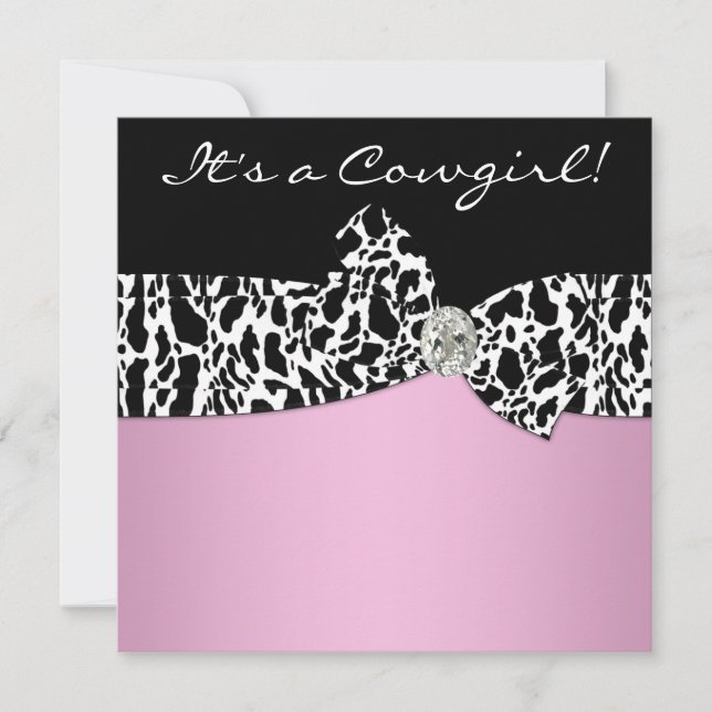 Pink Black Cow Print Cowgirl Baby Shower Invitation (Front)