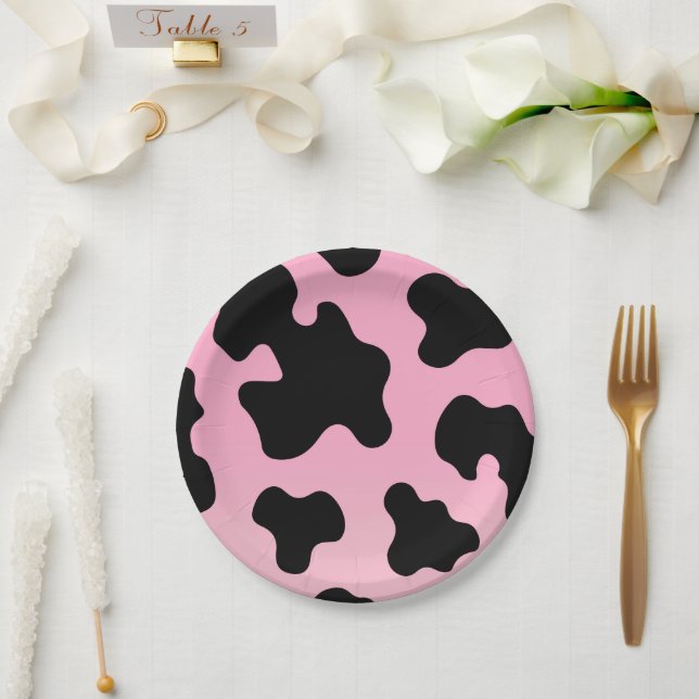 Pink & Black Cow Print Western Cowgirl Party Paper Plate (Wedding)