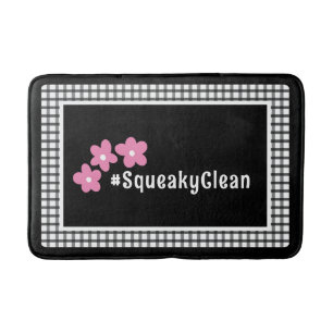 Pink Black Customizable Flowers Bath Mat
