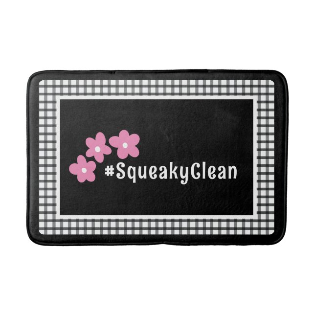 Pink Black Customizable Flowers Bath Mat (Front)