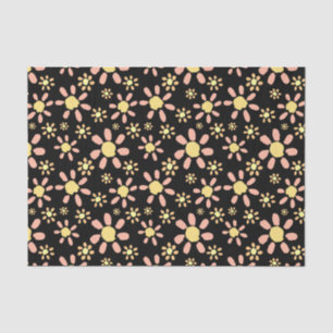 Pink Black Daisy Watercolor Floral Pattern Tissue Paper